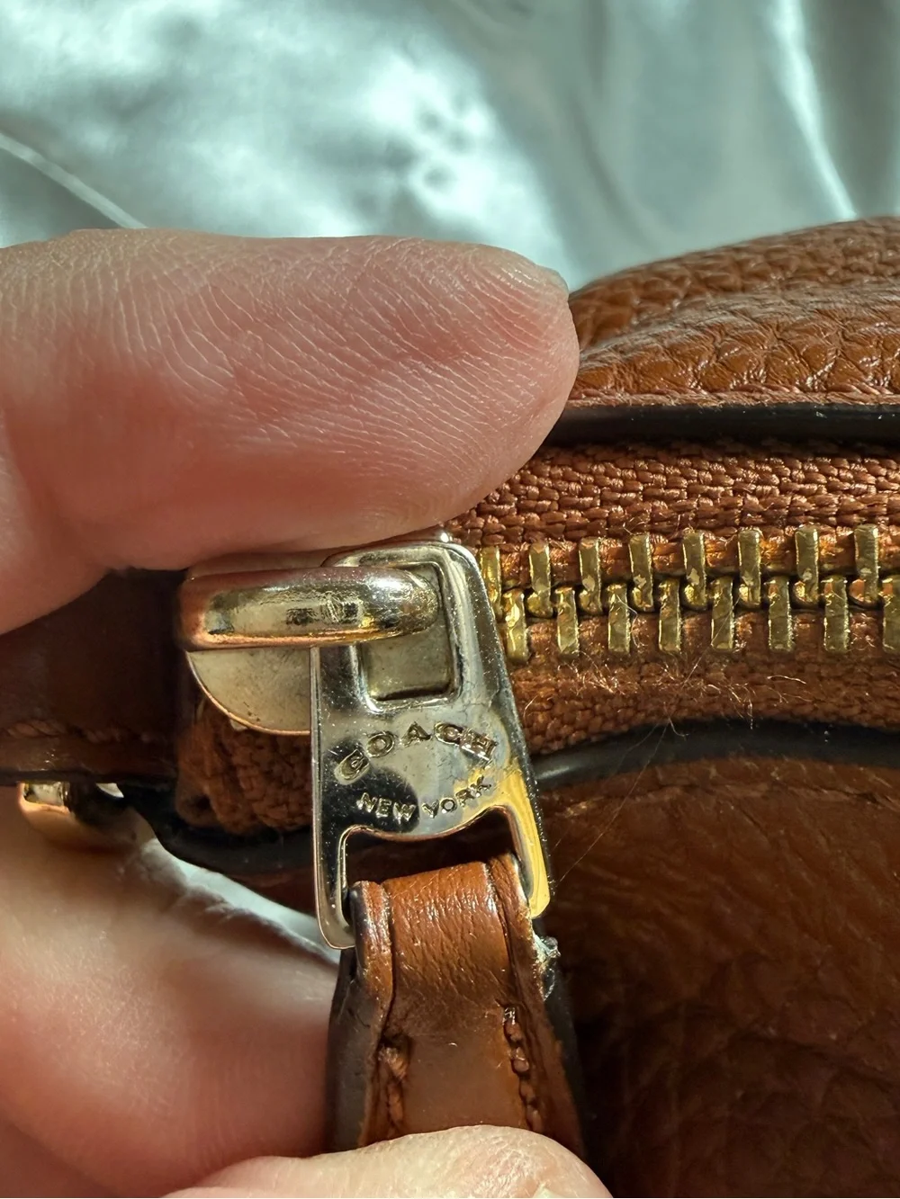 Coach Pebbled Leather Satchel Tote - Chestnut Brown with Gold Hardware